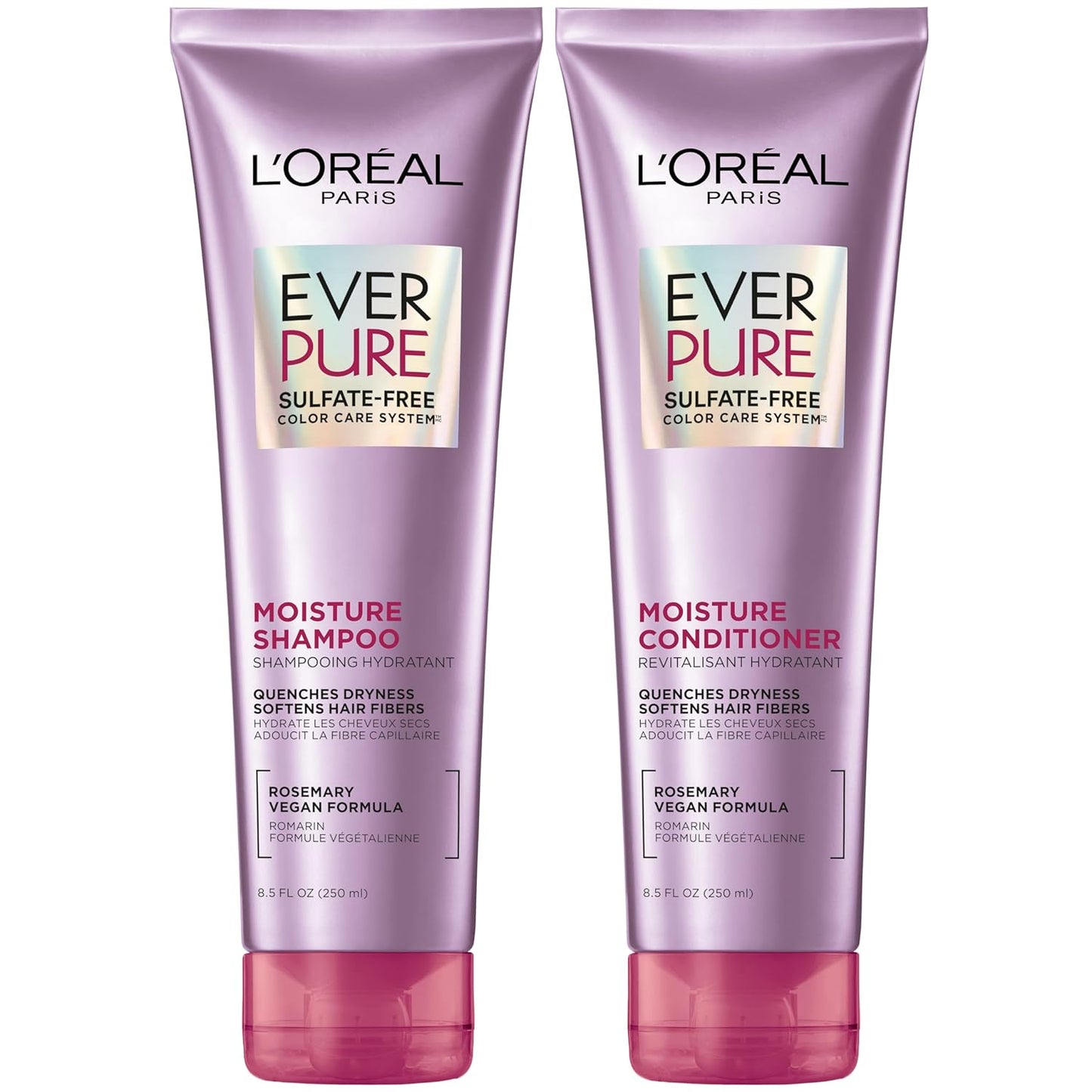 L’Oréal Paris Moisture Sulfate Free Shampoo and Conditioner Set, Hair Care for Color-Treated Hair with Rosemary Botanicals, EverPure, 1 Kit