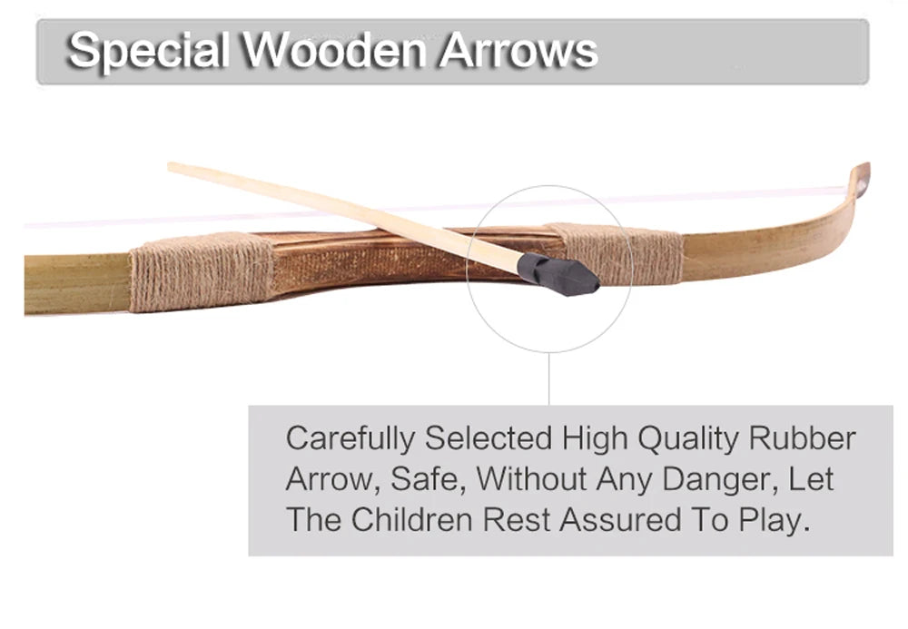 Bamboo Wooden Bow Children Bows And Arrows With 3 Safety Arrow Quiver Arm Guard Set For Outdoors Archery Hunting Toys Kid's Gift