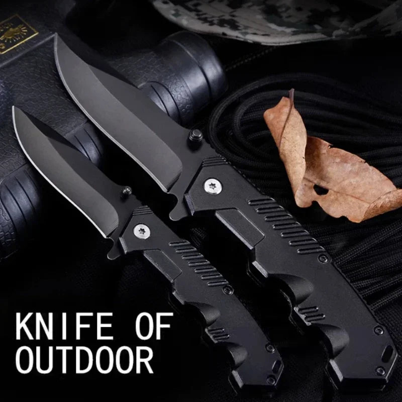 Outdoor black stainless steel folding knife, new mountaineering self-defense pocket knife, high hardness and durability