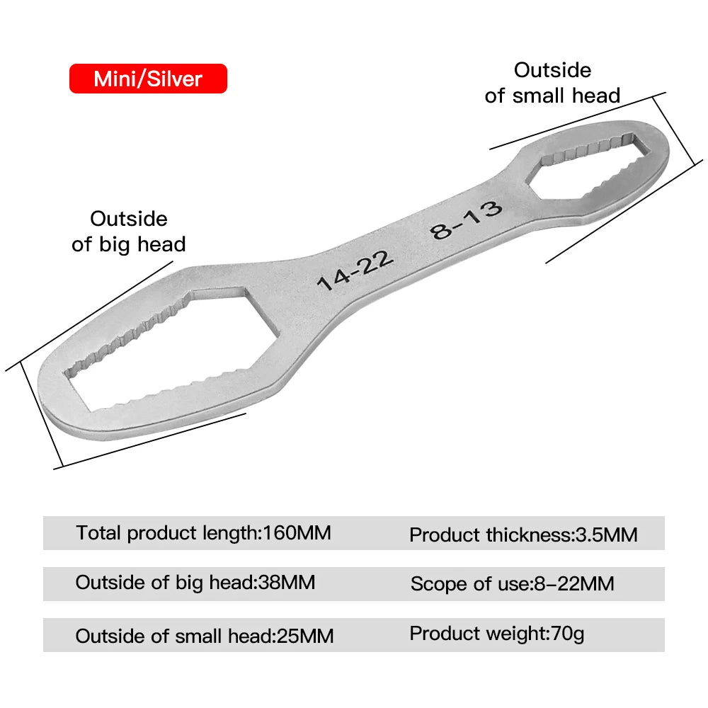 8-22mm Universal Torx Wrench Board Adjustable Double-head Torx Spanner Self-tightening Glasses Wrench Multi-purpose Hand Tool