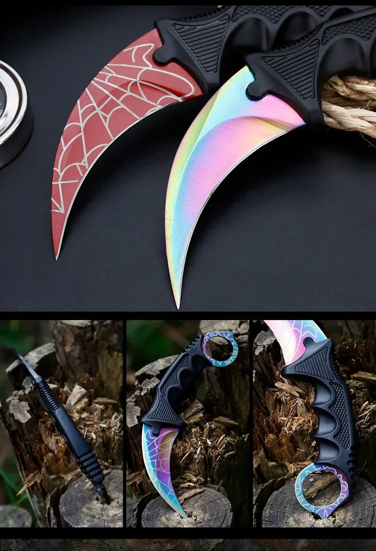 2024 NEW Real Counter Strike Karambit Knife Fixed Blade Lore Sheath Tiger Tooth Rainbow Tactical Survival Tool Hunting Knifes