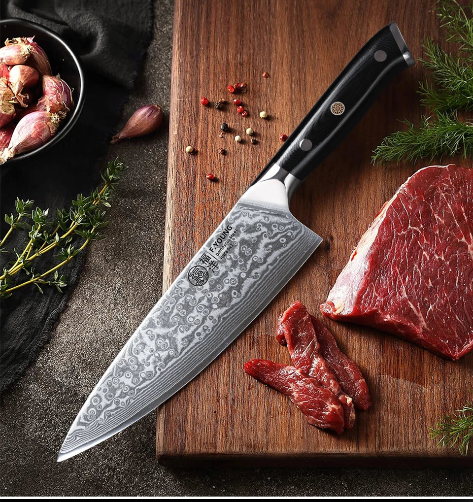 F.YOUNG 8 Inch Professional Chef's Knives Japanese 67 Layer Damascus Steel VG10 Core Super Sharp Meat Vegetable Kitchen Knife