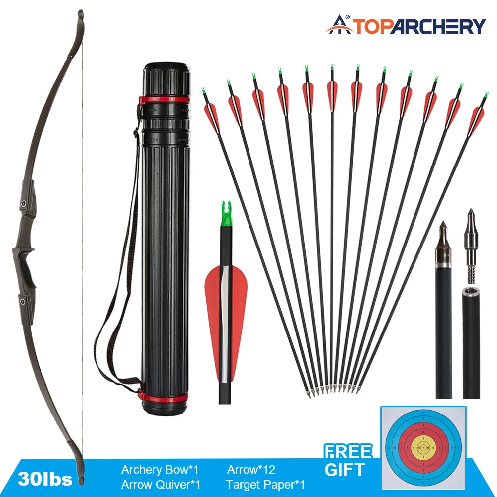 Toparchery 20-40lbs Archery 57" Takedown Recurve Bow For Hunting Recurve Bow and Arrow Set Left Right Hand Black Hunting Bow