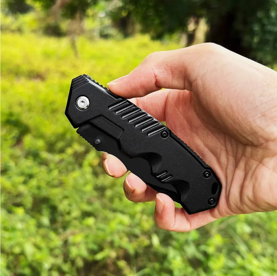 Outdoor black stainless steel folding knife, new mountaineering self-defense pocket knife, high hardness and durability