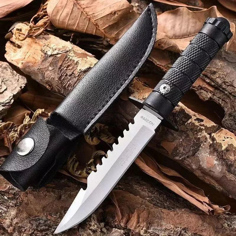 Outdoor stainless steel knife, EDC multifunctional wilderness survival knife, high hardness portable self-defense straight knife