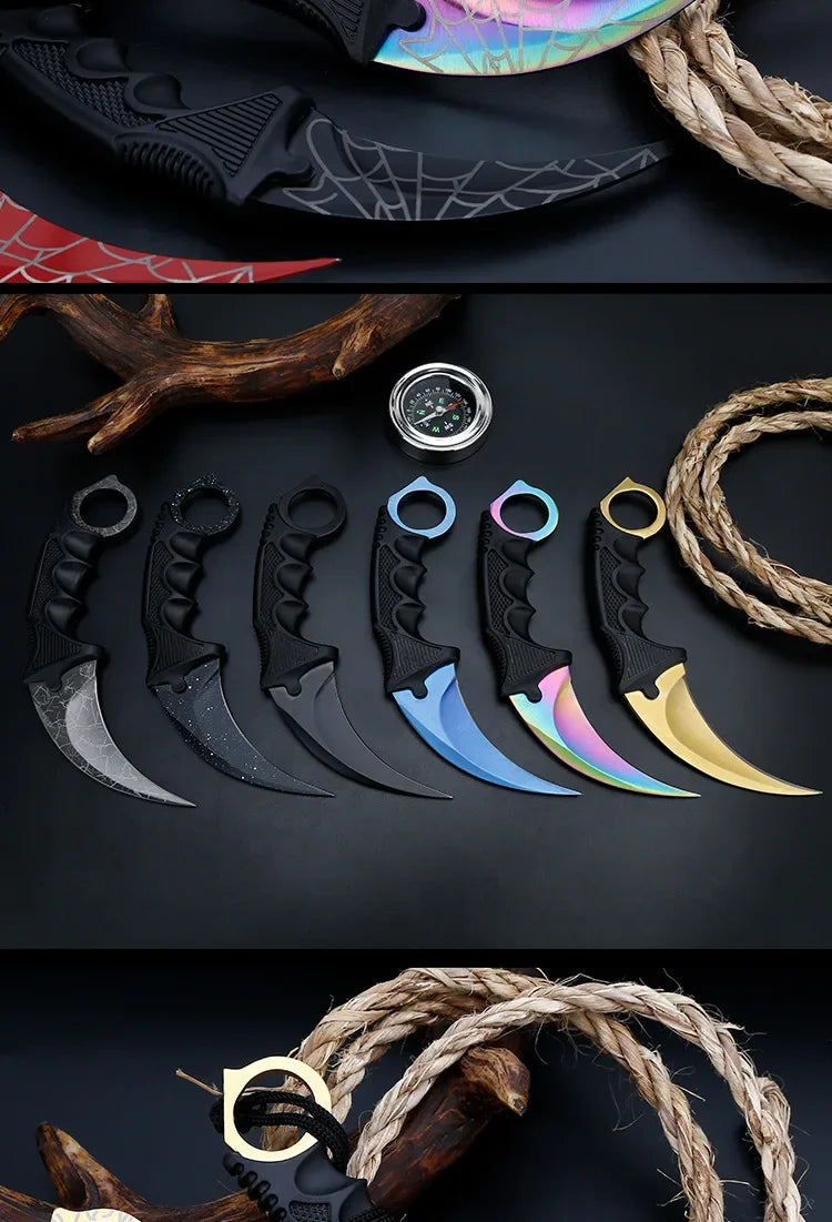 2024 NEW Real Counter Strike Karambit Knife Fixed Blade Lore Sheath Tiger Tooth Rainbow Tactical Survival Tool Hunting Knifes