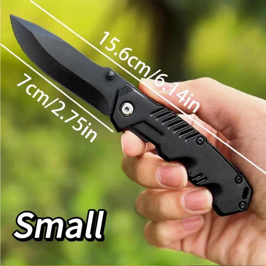 Outdoor black stainless steel folding knife, new mountaineering self-defense pocket knife, high hardness and durability