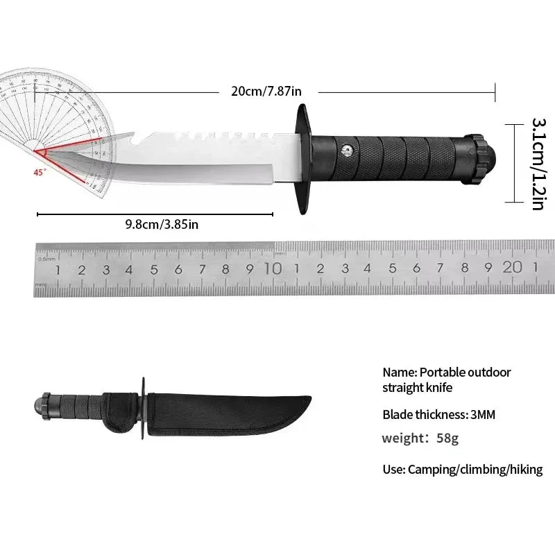 Outdoor stainless steel knife, EDC multifunctional wilderness survival knife, high hardness portable self-defense straight knife