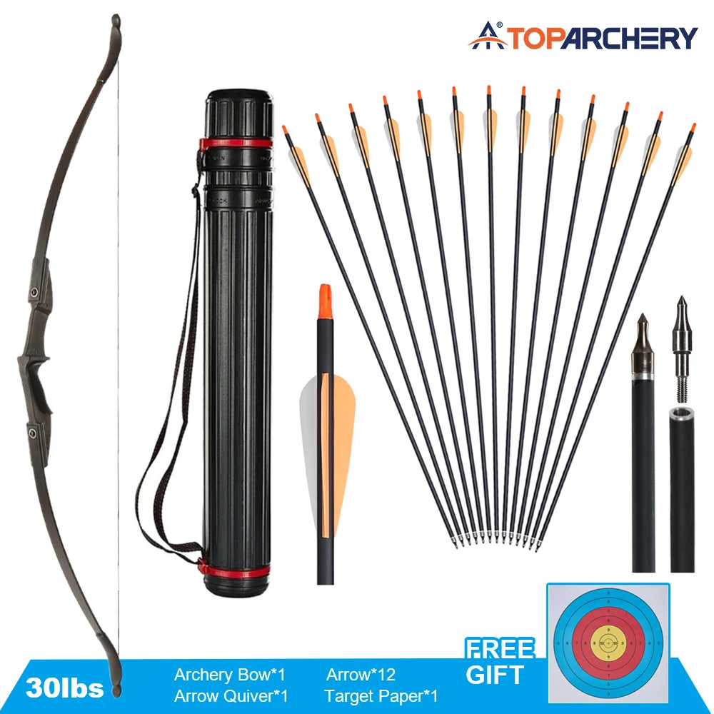 Toparchery 20-40lbs Archery 57" Takedown Recurve Bow For Hunting Recurve Bow and Arrow Set Left Right Hand Black Hunting Bow