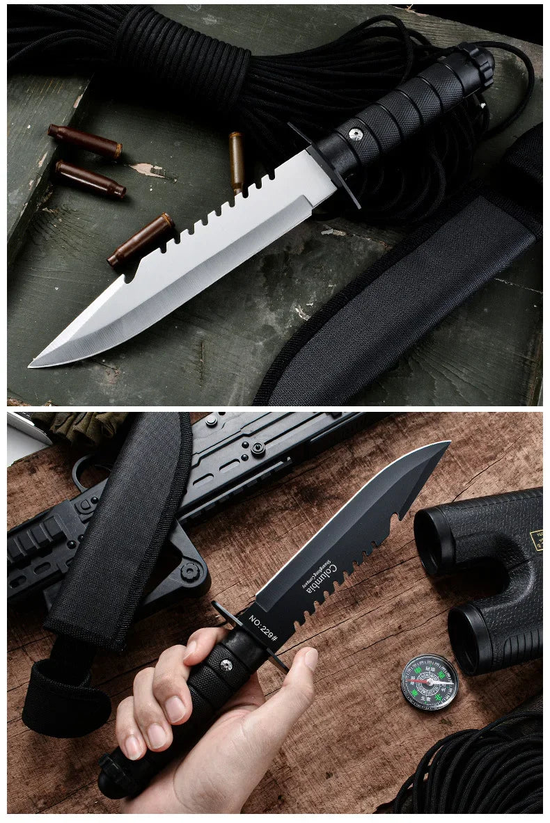 Outdoor stainless steel knife, EDC multifunctional wilderness survival knife, high hardness portable self-defense straight knife