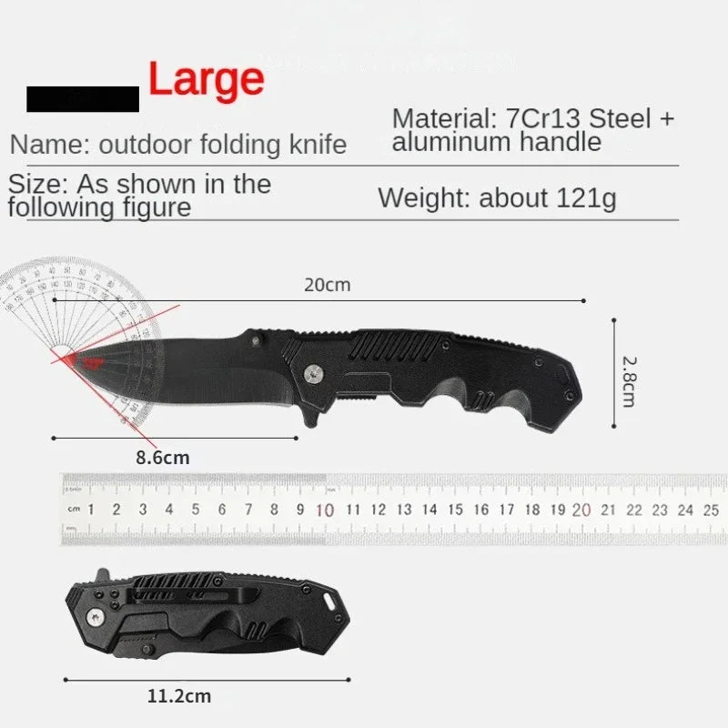 Outdoor black stainless steel folding knife, new mountaineering self-defense pocket knife, high hardness and durability