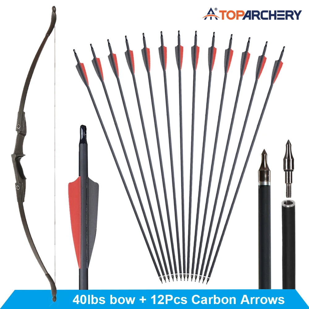 Toparchery 20-40lbs Archery 57" Takedown Recurve Bow For Hunting Recurve Bow and Arrow Set Left Right Hand Black Hunting Bow