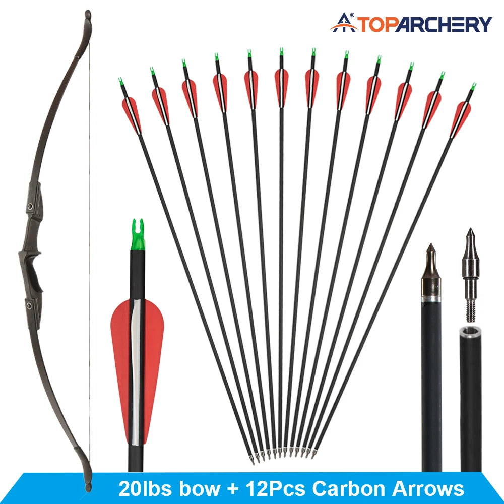 Toparchery 20-40lbs Archery 57" Takedown Recurve Bow For Hunting Recurve Bow and Arrow Set Left Right Hand Black Hunting Bow