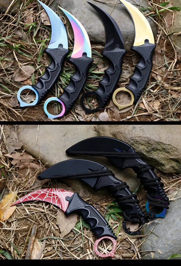 2024 NEW Real Counter Strike Karambit Knife Fixed Blade Lore Sheath Tiger Tooth Rainbow Tactical Survival Tool Hunting Knifes