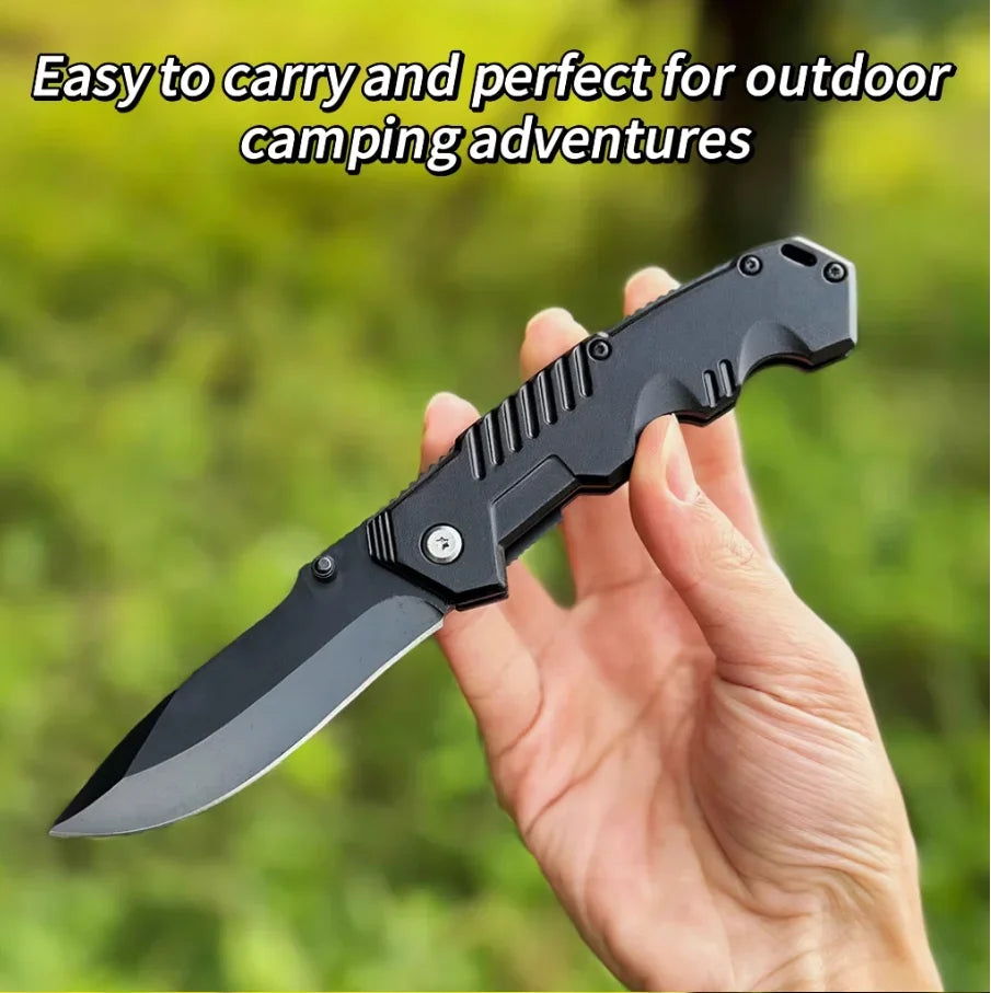 Outdoor black stainless steel folding knife, new mountaineering self-defense pocket knife, high hardness and durability