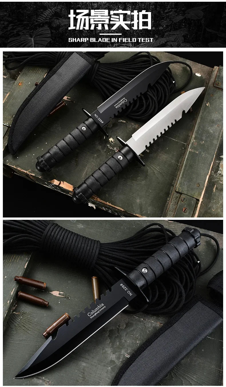 Outdoor stainless steel knife, EDC multifunctional wilderness survival knife, high hardness portable self-defense straight knife