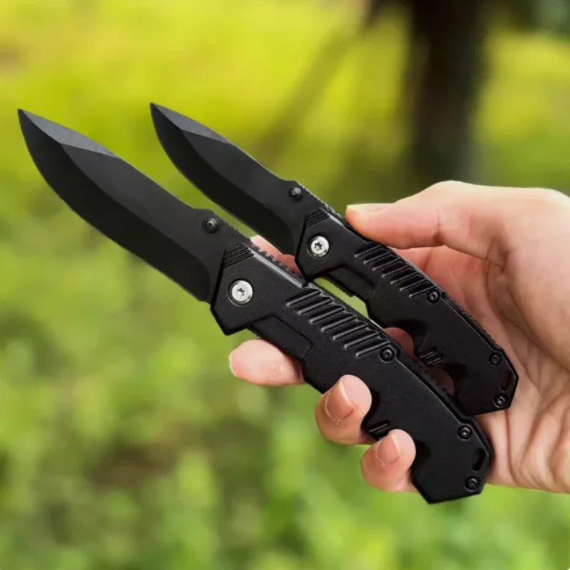 Outdoor black stainless steel folding knife, new mountaineering self-defense pocket knife, high hardness and durability