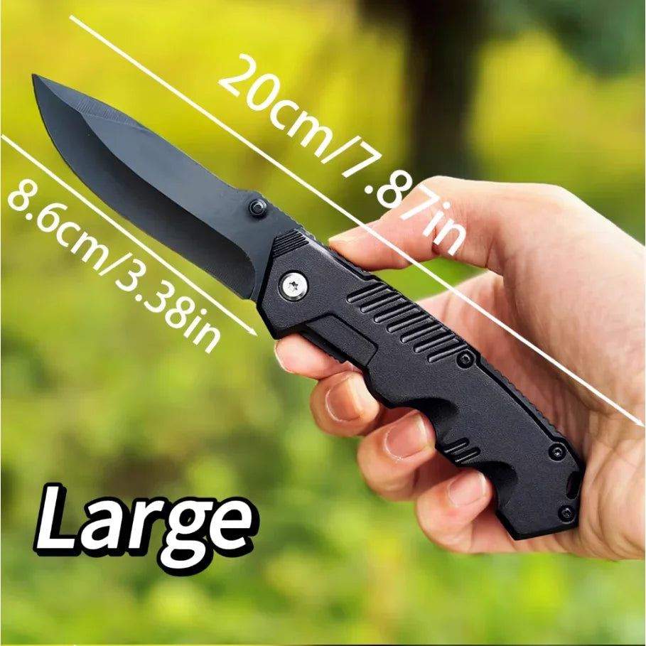 Outdoor black stainless steel folding knife, new mountaineering self-defense pocket knife, high hardness and durability