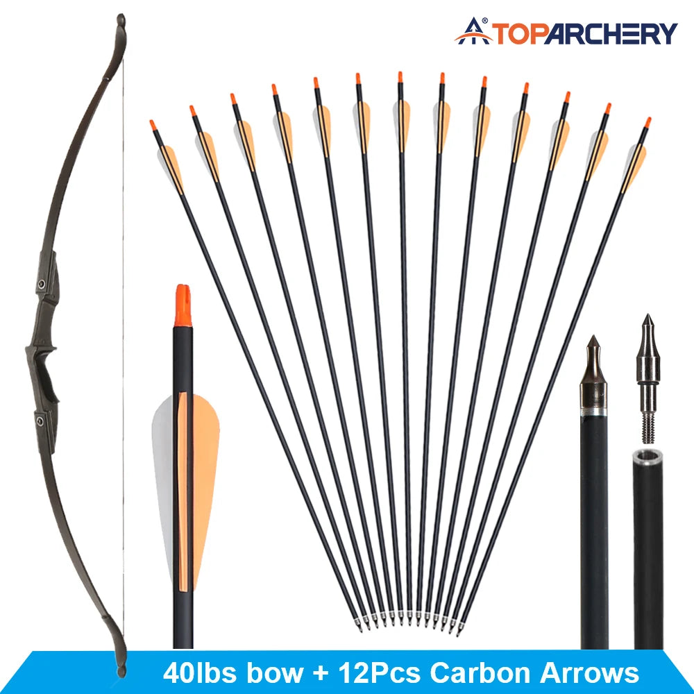 Toparchery 20-40lbs Archery 57" Takedown Recurve Bow For Hunting Recurve Bow and Arrow Set Left Right Hand Black Hunting Bow